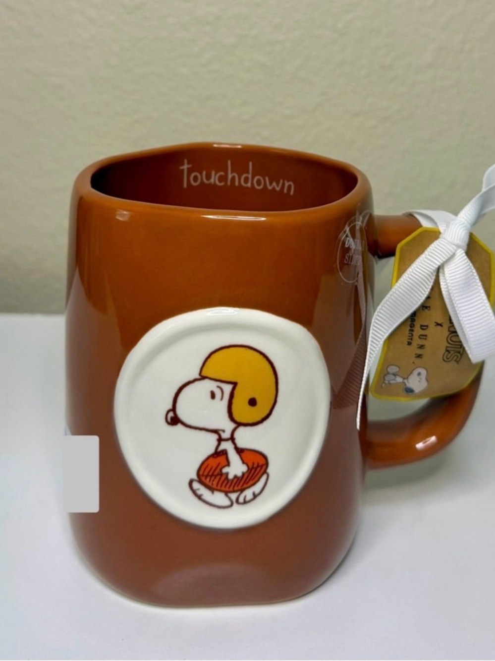 Rae Dunn Peanuts Touchdown Snoopy Ceramic Coffee Mug - Brown